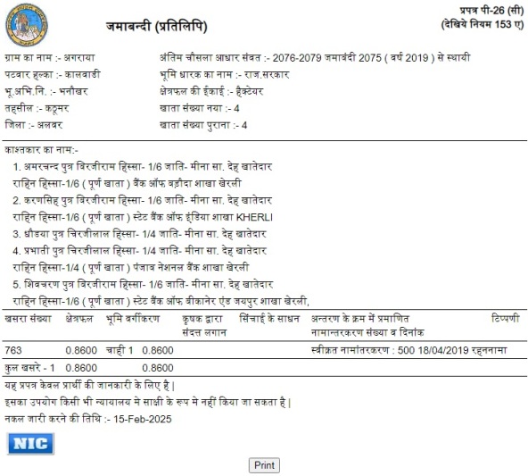 Jamabandi Alwar Rajasthan